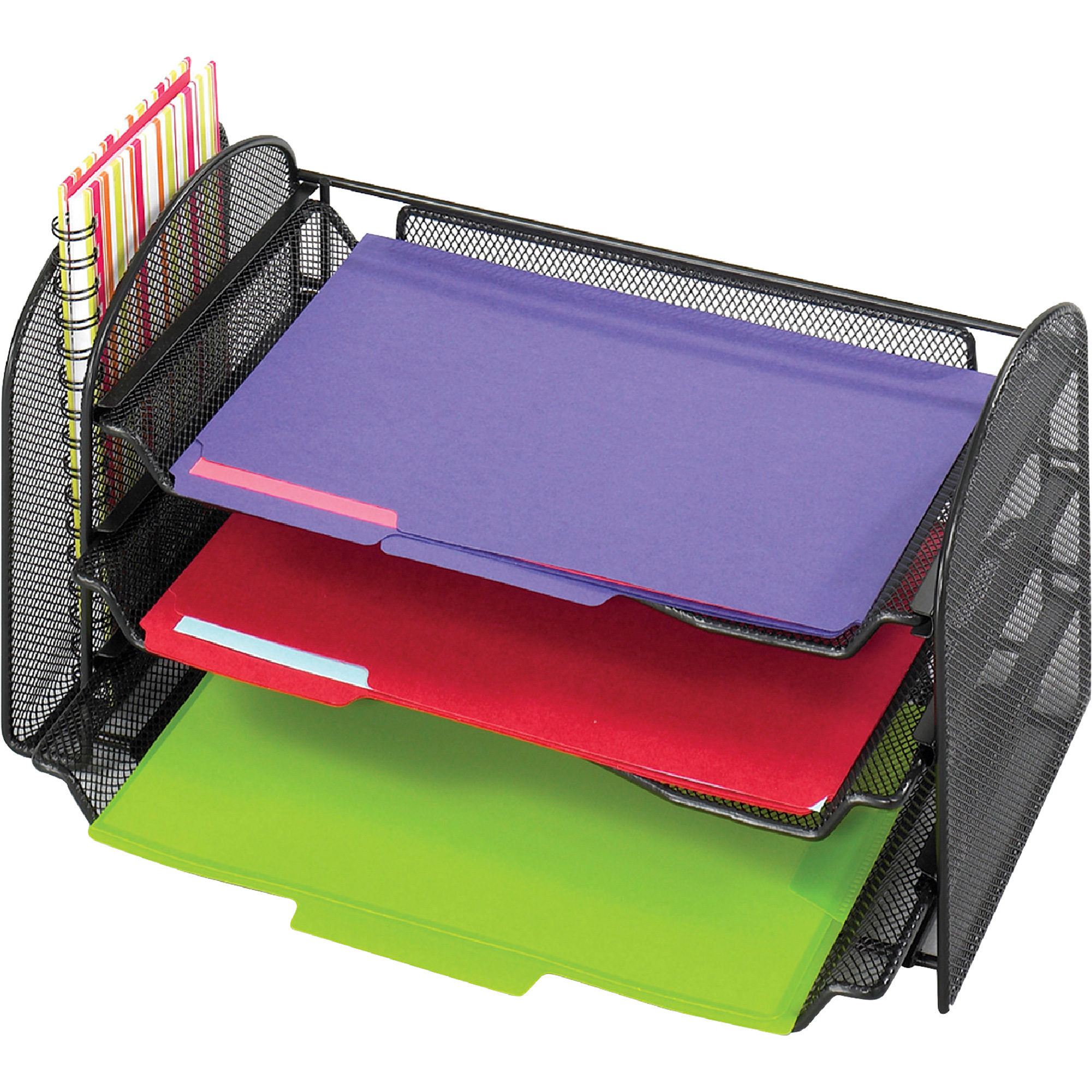 Safco Onyx Mesh Desktop Organizer-- 1 Vertical Section, 3 Horizontal Shelves, Black, Model# 3265BL